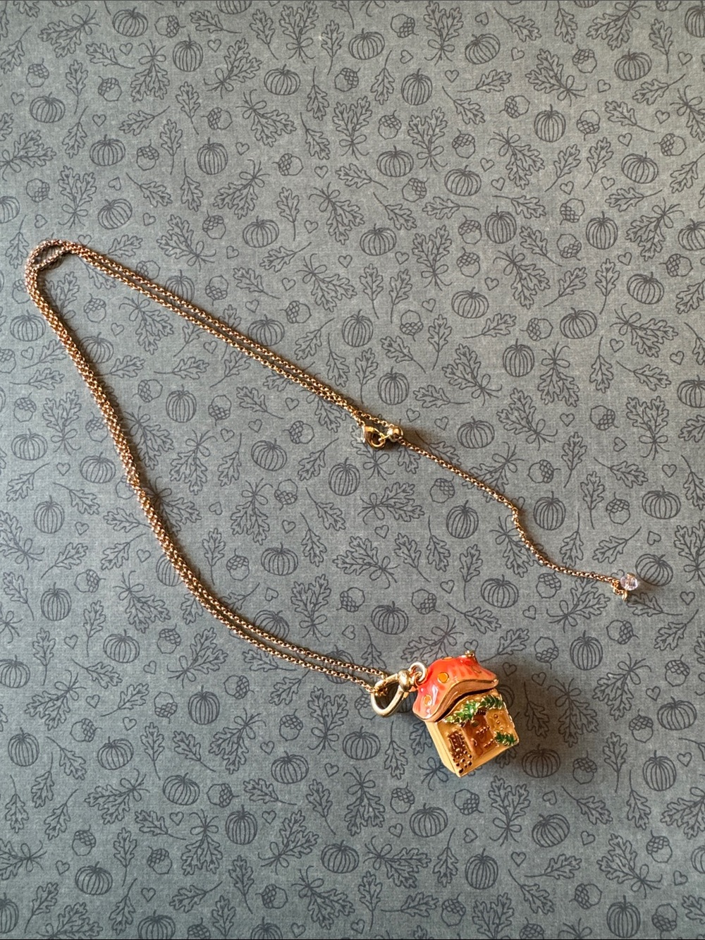 18K Gold Orange Mushroom House Cottagecore Pendant Locket Necklace - Picture 9 of 10